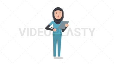 Arab Female Nurse Writing on Clipboard Stock Animation