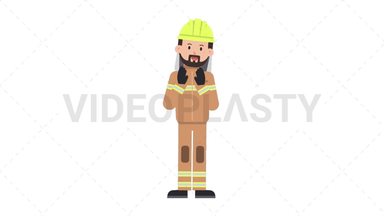 Arab Firefighter Clapping Stock Animation