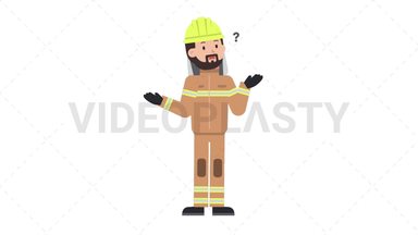 Arab Firefighter Confused Stock Animation