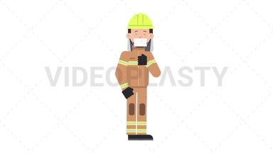 Arab Firefighter Face Mask Coughing Stock Animation