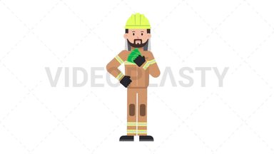 Arab Firefighter Holding Cash Stock Animation