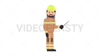 Arab Firefighter Holding Pointer Stick Stock Animation