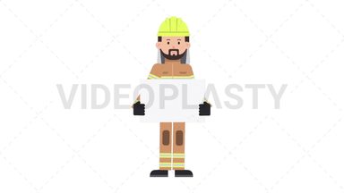 Arab Firefighter Holding Poster Stock Animation
