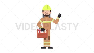 Arab Firefighter Holding Toolbox Stock Animation