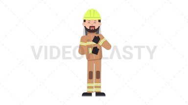 Arab Firefighter Laughing Stock Animation