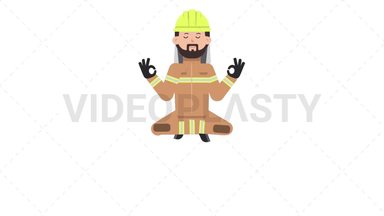 Arab Firefighter Meditating Stock Animation