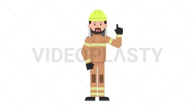Arab Firefighter Pointing Above Stock Animation