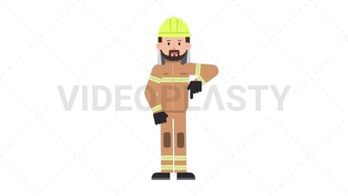 Arab Firefighter Pointing Below Stock Animation