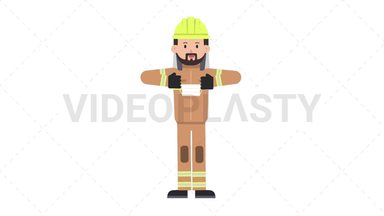 Arab Firefighter Putting on Face Mask Stock Animation
