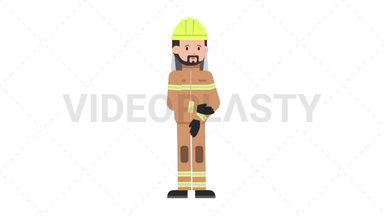 Arab Firefighter Sad Stock Animation