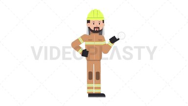 Arab Firefighter Searching with a Magnifying Glass Stock Animation
