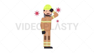 Arab Firefighter Sick with Covid Stock Animation