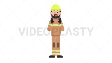 Arab Firefighter Surprised Stock Animation