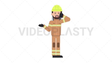 Arab Firefighter Talking on the Phone Happy Stock Animation