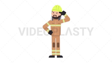 Arab Firefighter Thinking Stock Animation