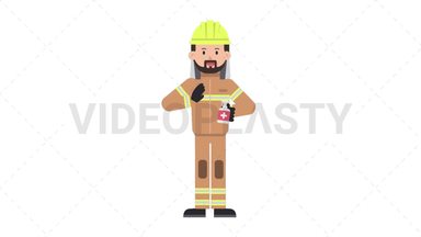 Arab Firefighter Using Disinfectant Spray Stock Animation