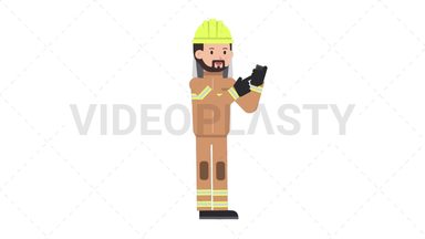 Arab Firefighter Using Phone Stock Animation