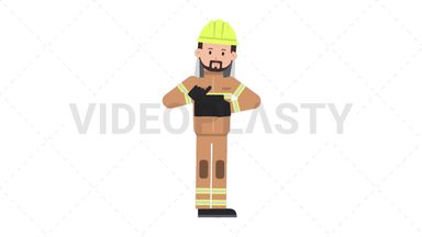 Arab Firefighter Using Tablet Happy Stock Animation