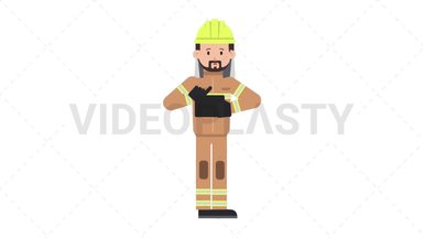 Arab Firefighter Using Tablet Sad Stock Animation