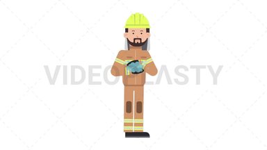 Arab Firefighter Washing Hands Stock Animation