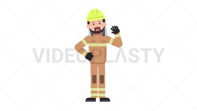 Arab Firefighter Waving Stock Animation