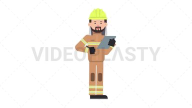 Arab Firefighter Writing on Clipboard Stock Animation