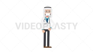 Arab Male Doctor Face Mask Coughing Stock Animation