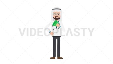 Arab Male Doctor Holding Cash Stock Animation