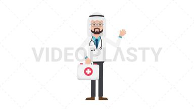 Arab Male Doctor Holding First Aid Kit Stock Animation
