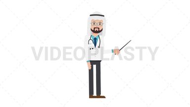 Arab Male Doctor Holding Pointer Stick Stock Animation