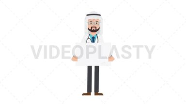 Arab Male Doctor Holding Poster Stock Animation