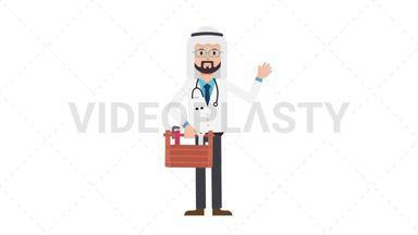 Arab Male Doctor Holding Toolbox Stock Animation