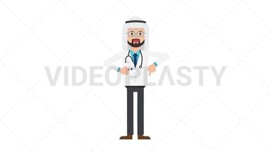 Arab Male Doctor Pointing Below Stock Animation