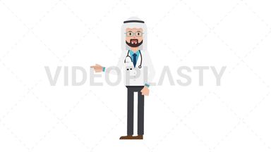 Arab Male Doctor Pointing Left Stock Animation