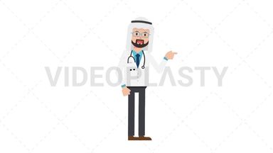 Arab Male Doctor Pointing Right Stock Animation