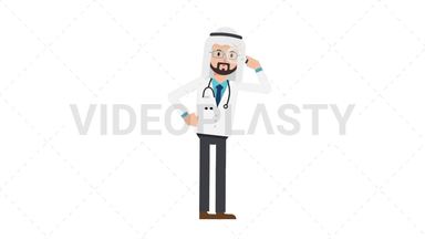 Arab Male Doctor Searching with a Magnifying Glass Stock Animation