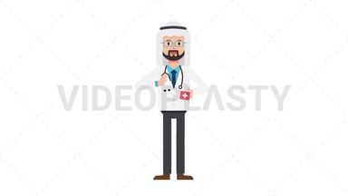 Arab Male Doctor Using Disinfectant Spray Stock Animation