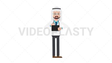 Arab Male Doctor Using Tablet Happy Stock Animation