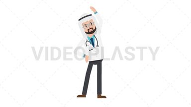 Arab Male Doctor Warmup Exercise Stock Animation