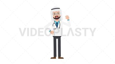 Arab Male Doctor Waving Stock Animation