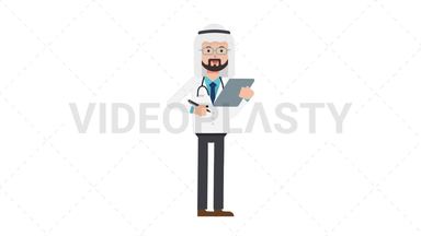 Arab Male Doctor Writing on Clipboard Stock Animation