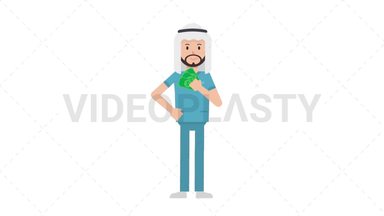 Arab Male Nurse Holding Cash Stock Animation