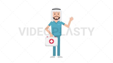 Arab Male Nurse Holding First Aid Kit Stock Animation