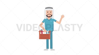 Arab Male Nurse Holding Toolbox Stock Animation