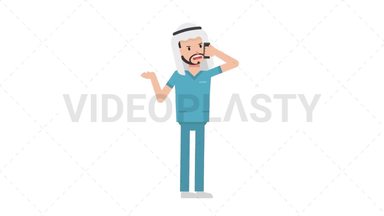 Arab Male Nurse Talking on the Phone Angry Stock Animation