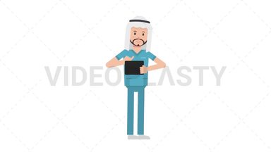 Arab Male Nurse Using Tablet Happy Stock Animation