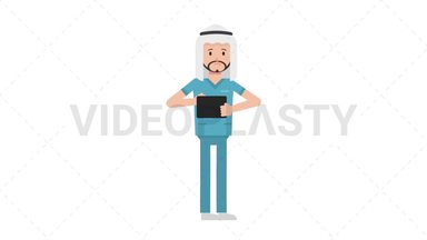 Arab Male Nurse Using Tablet Sad Stock Animation
