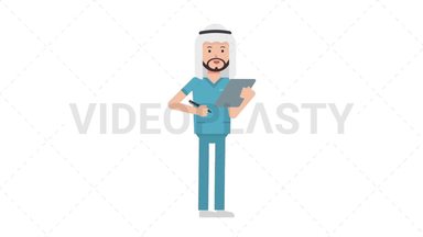 Arab Male Nurse Writing on Clipboard Stock Animation