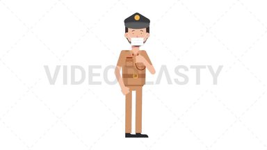 Arab Policeman Face Mask Coughing Stock Animation