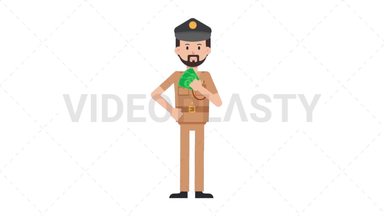 Arab Policeman Holding Cash Stock Animation
